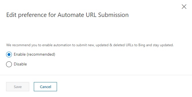Bing URL Submission disabled